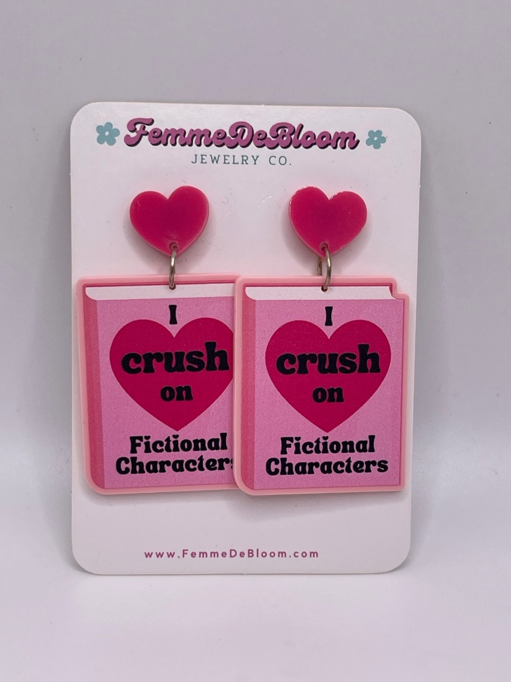 Bookish earrings “I Love Fictional Characters”